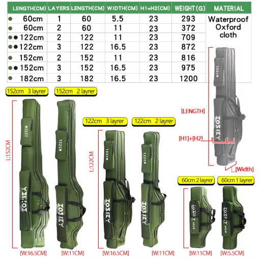 Foldable Fishing Rod Bag Oxford Cloth Portable Pole Storage 60-180cm