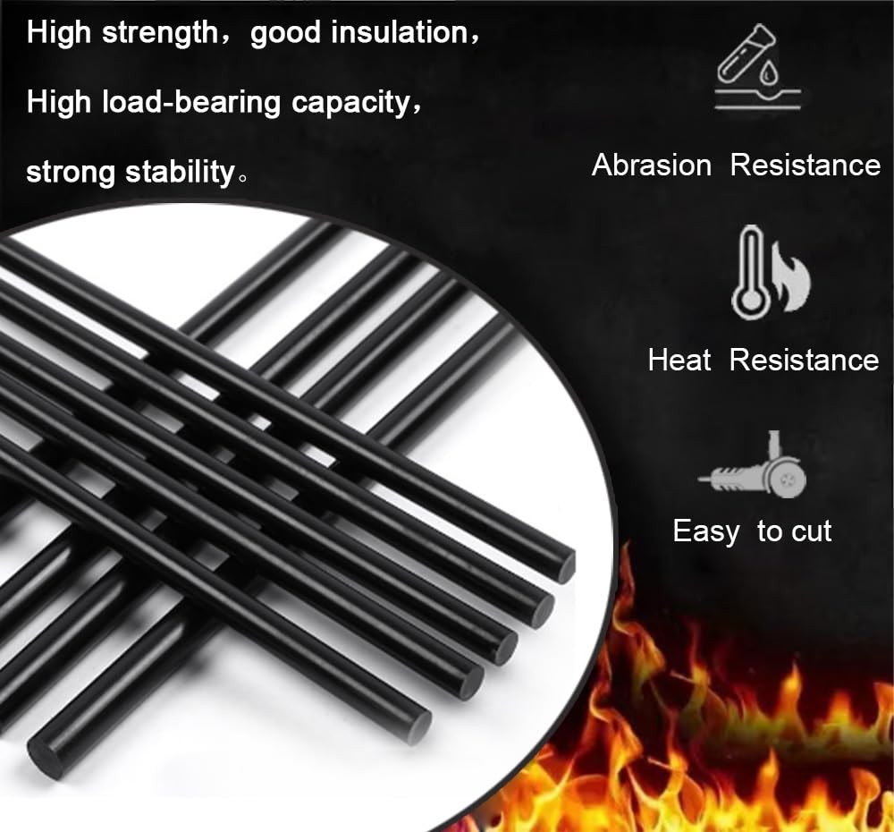 4 PCS Round Acetal Copolymer Rods 1/2 Inch Diameter 12 Inch Length Black POMC
