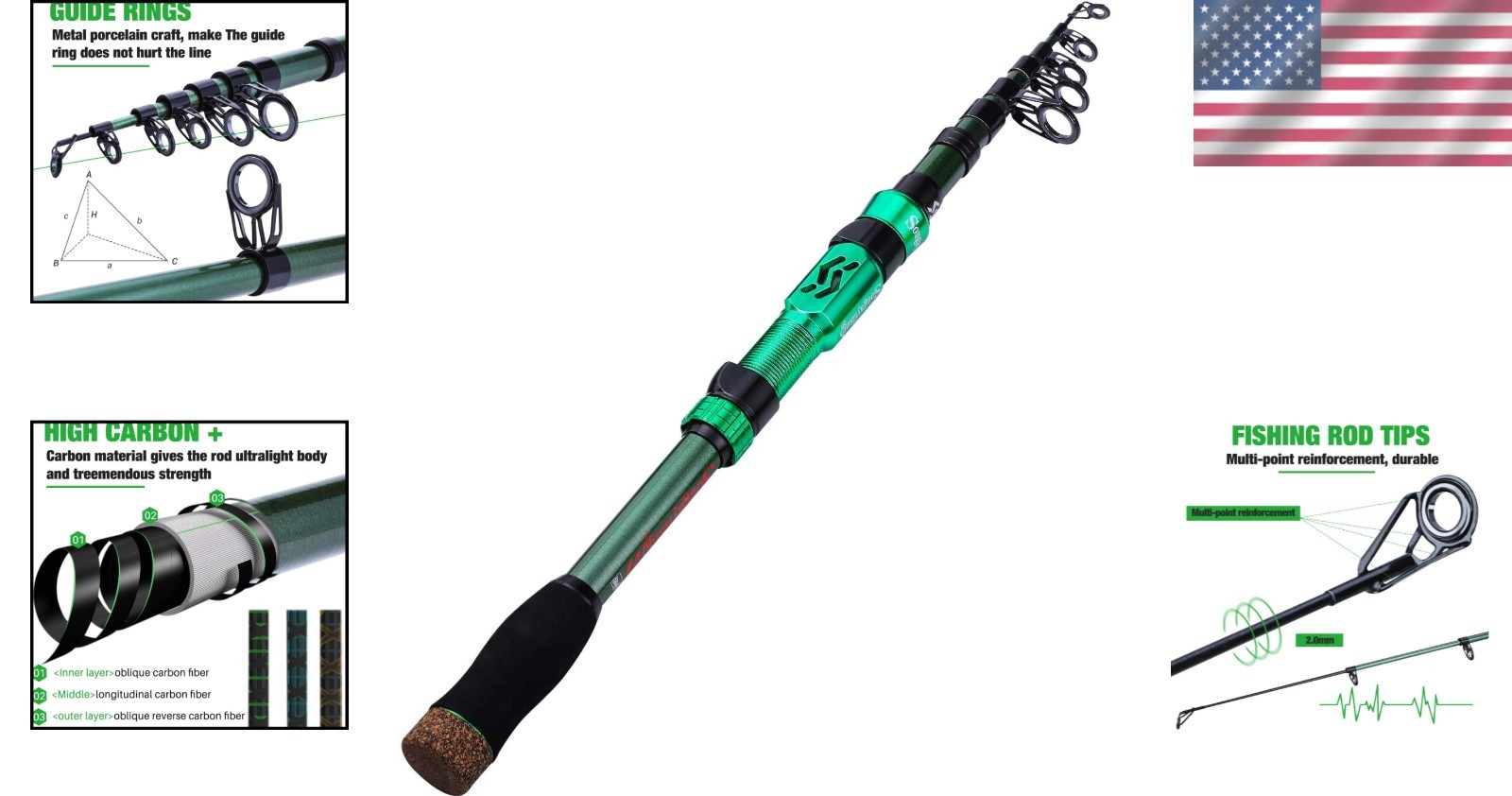 Multi-Color & Size Telescopic Fishing Rod – Carbon Fiber with Split Grip Design