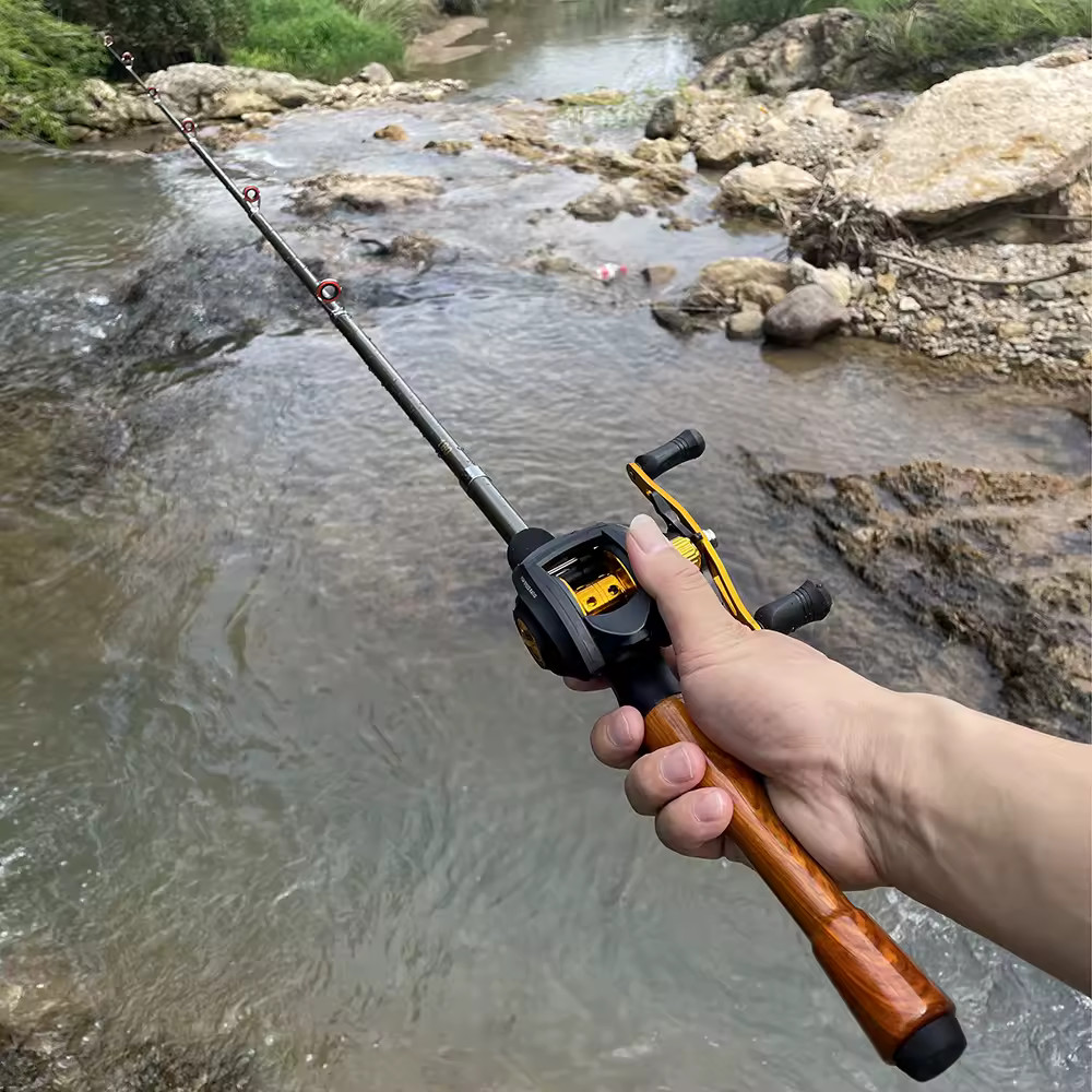 Telescopic Fishing Rod 1.3 m Carbon Fiber Mini Fishing Pole Black & Wood Color