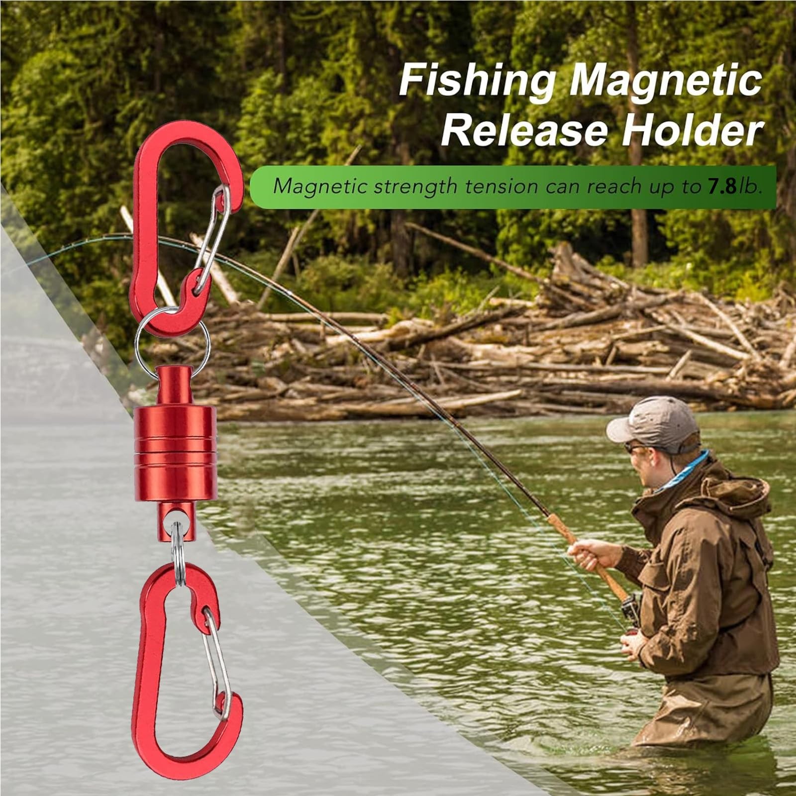 VQORAHUIX Magnetic Net Release Fly Fishing Up to 100″, Red Aluminum