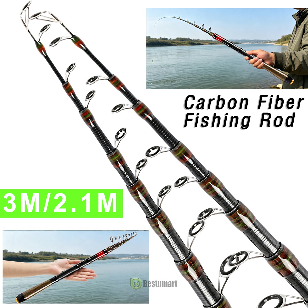 2/4X Carbon Fiber Telescopic Fishing Rod Spinning Pole Sea Saltwater Freshwater