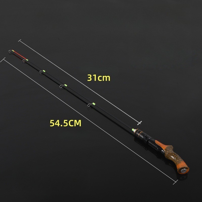 Ice Fishing Rod Fiberglass 50cm Straight with Wooden Grip for Cold Weather