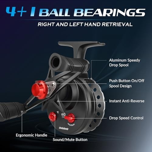 QualyQualy Ice Fishing Rod and Reel Combo 24-28 inch M/ML Inline Ice Fishing Com