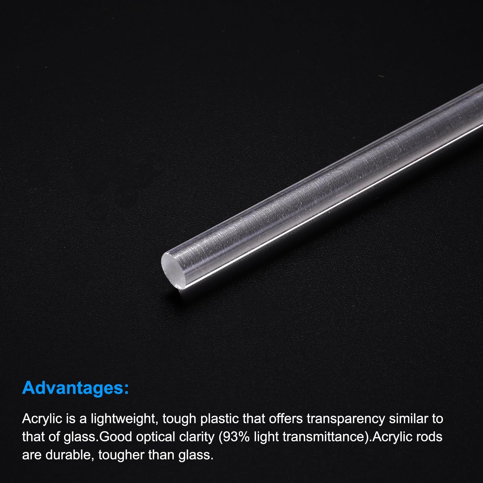 Acrylic Round Rod,3mm Diameter 12-inch Length,Clear,Solid Plastic PMMA Bar St…