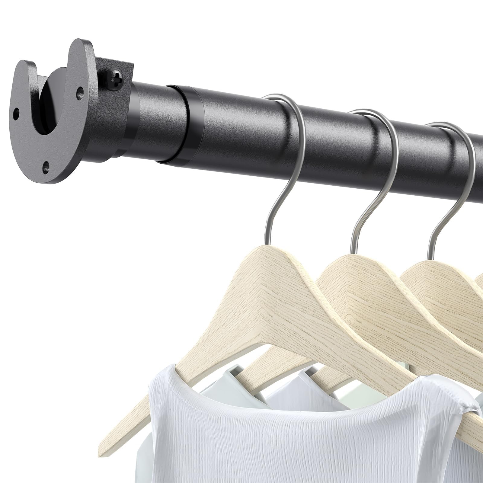 Heavy Duty Adjustable Closet Rod 17-39″ Black Steel Clothes Hanging Bar