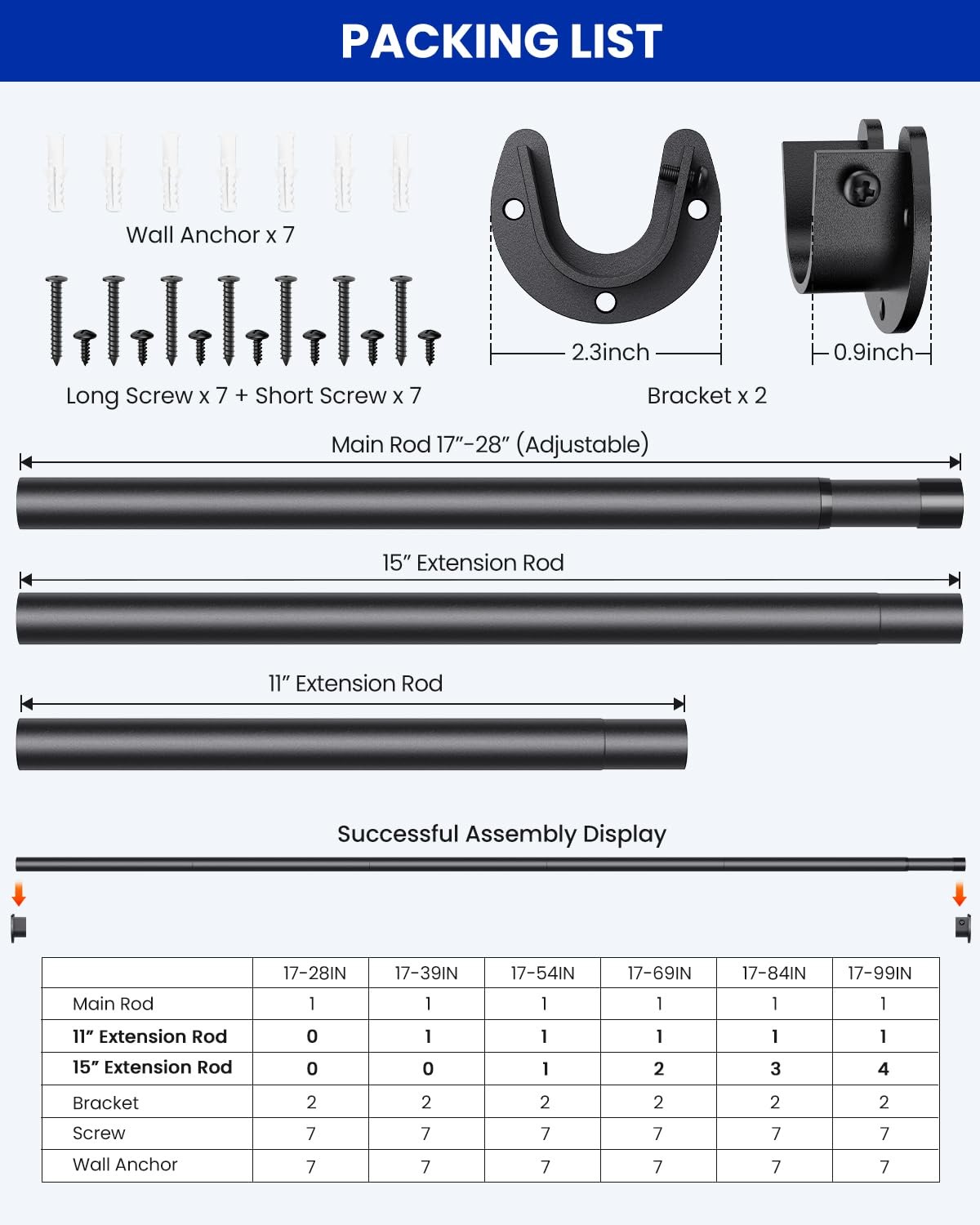 Supforce 2 Pack Closet Rods 17-84″ Adjustable Heavy Duty Clothes Hanging Rod