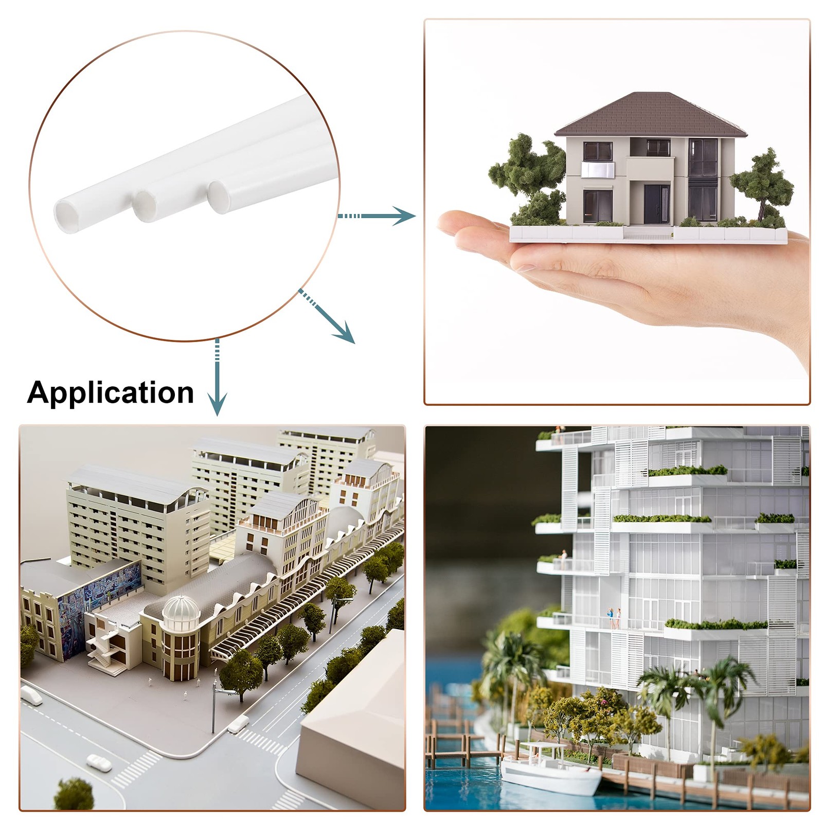 3 Pack Plastic Model Tube ABS Round Tube 1/4 OD 10 Inch White Architect