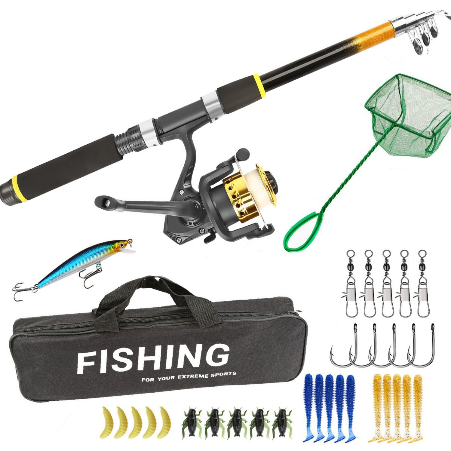 71” Telescopic Fishing Rod Pole Reel Combo Fishing Gear Set Fishing Accessories