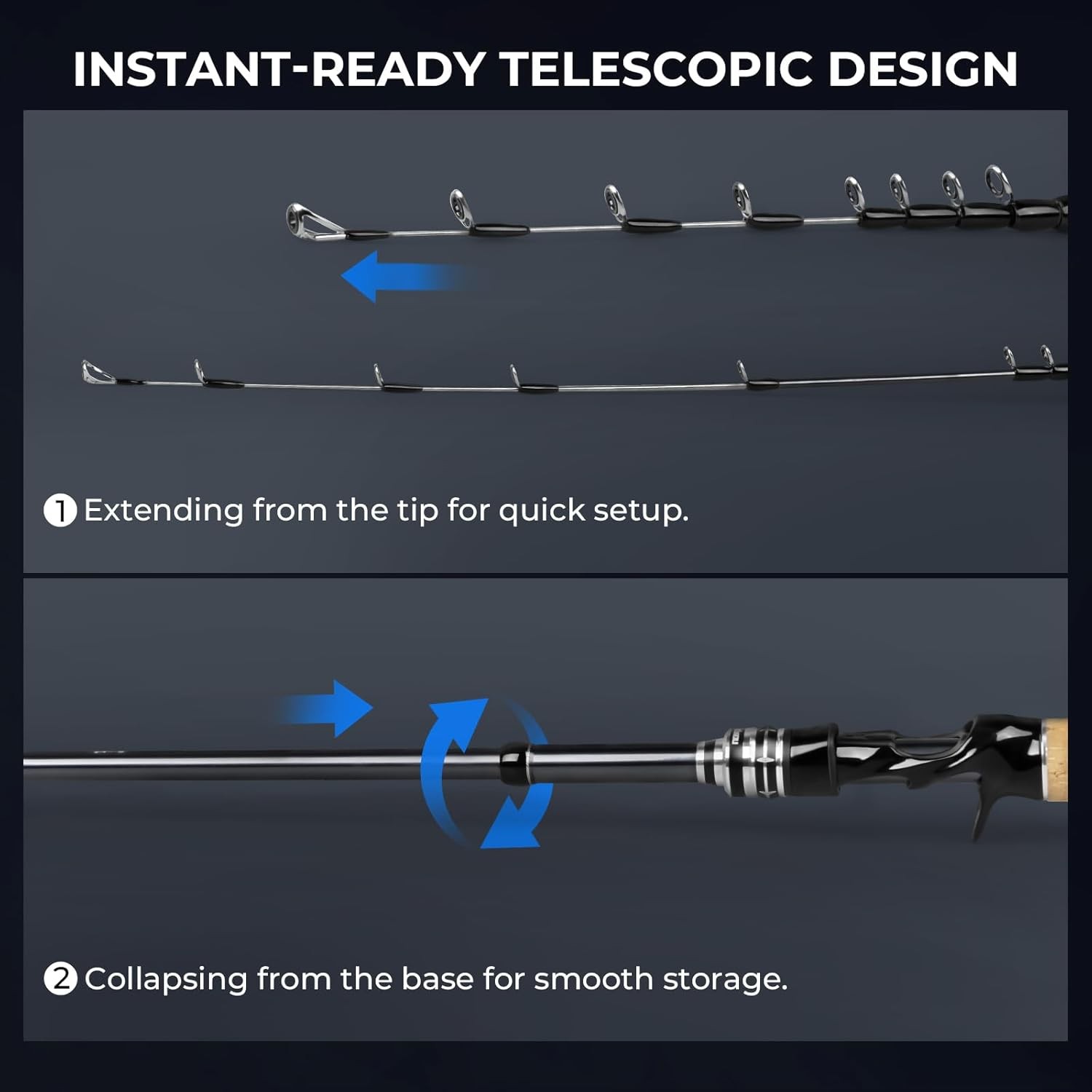 Megatron Titanium Telescopic Casting & Spinning Fishing Rods, IM7 Graphite