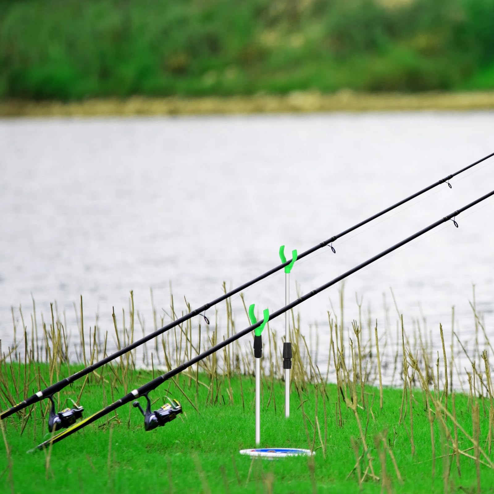 Fishing Rod Holder for Ground: 6pcs Extendable One Size, Green Fork