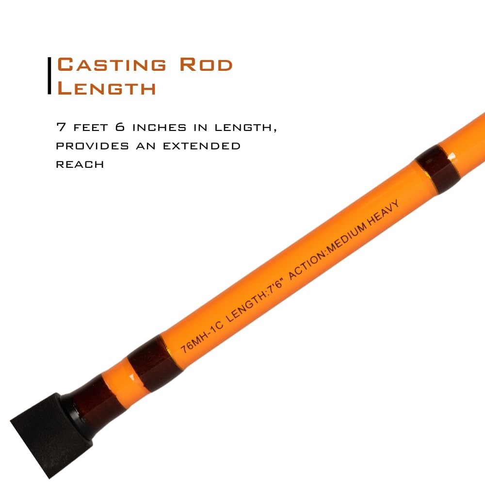 Catfish Pro Tournament Series Casting Rod – 7’6″ One-Piece 7’6, Orange