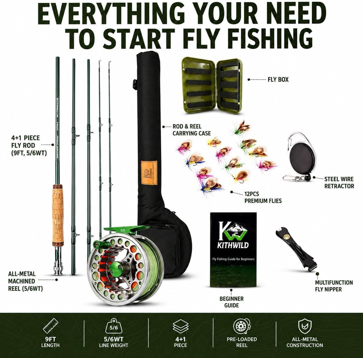 4-Piece Fly Fishing Combo: 5/6 Weight Portable Rod and Pre-Loaded Reel Set