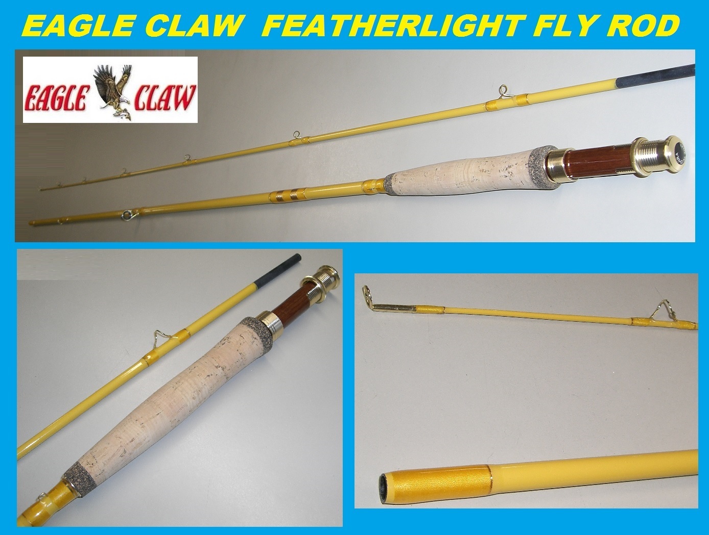 EAGLE CLAW Featherlight 4 Line Weight Fly Rod, 2 Piece (Yellow, 7′) #FL300-7