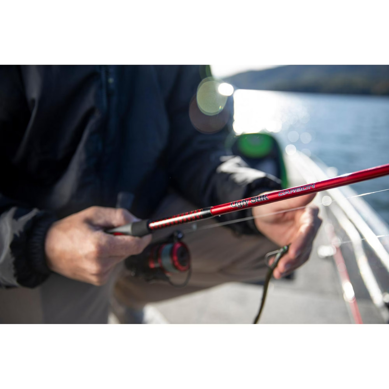 Ugly Stik Carbon Spinning Fishing Rod, 7’3″, Medium, Red