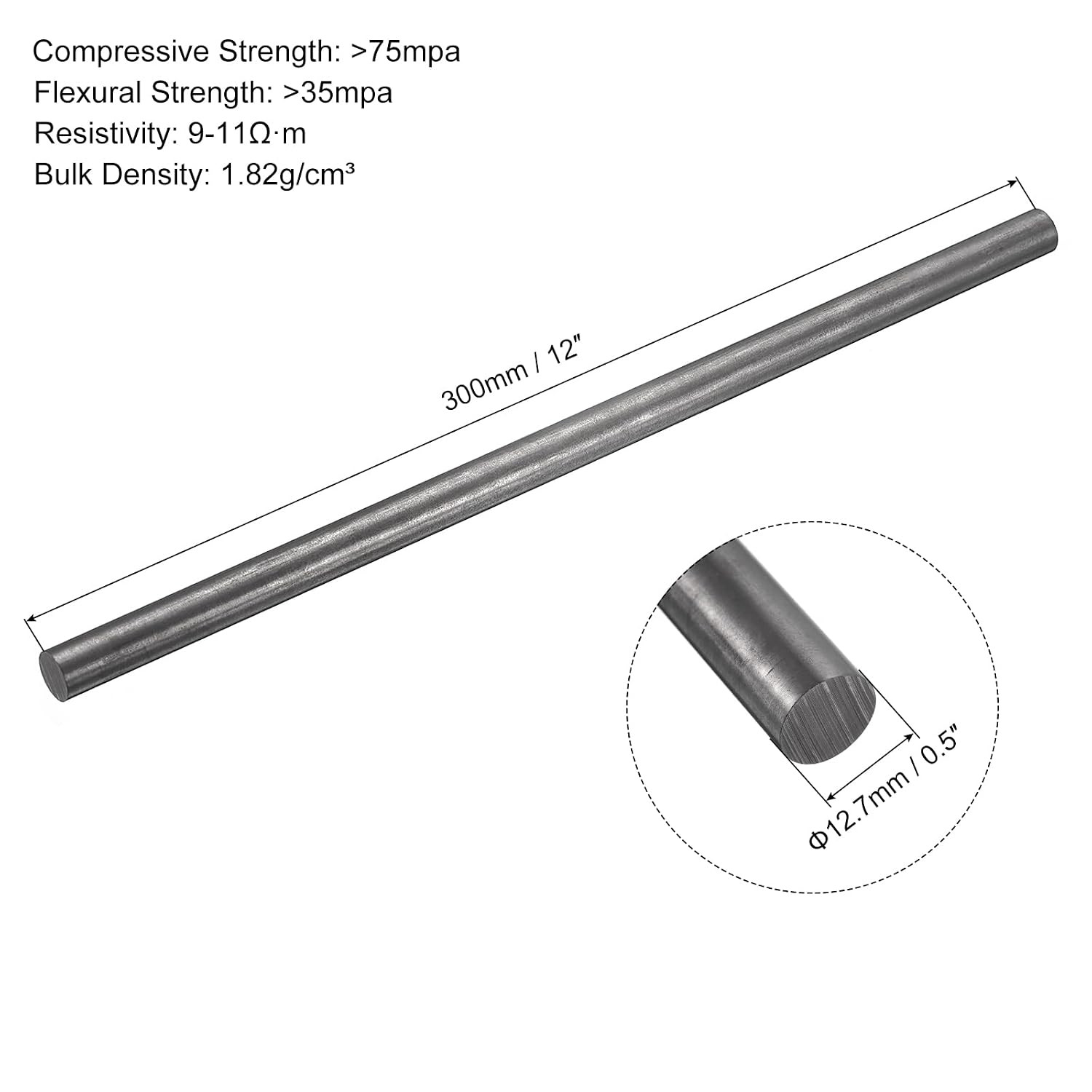 Graphite Rod Graphite Stirring Rod Cylinder Stick Carbon Rod 300X12.7Mm Black fo