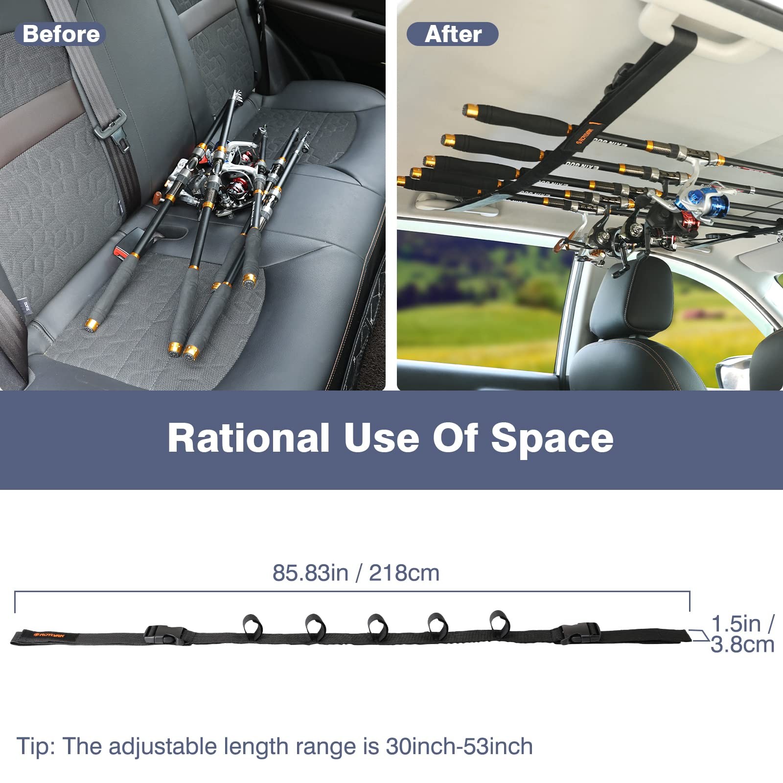 Roylvan 2 Pack Vehicle Fishing Rod Holder – Pole Car 3.8x240cm, Black