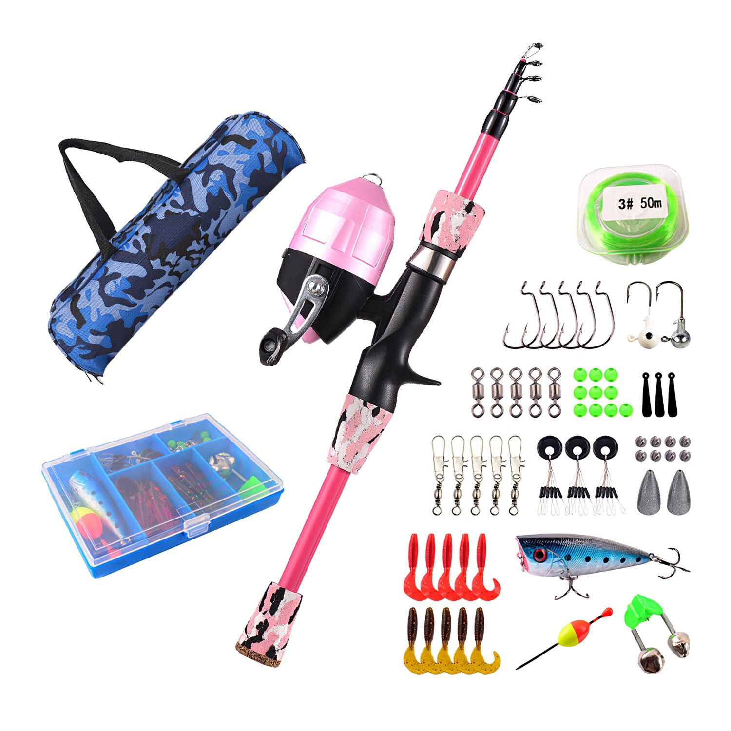 Toddler Kids Boys Girls Telescopic Fishing Rod and Reel Combo Kit w/ Tackle Box