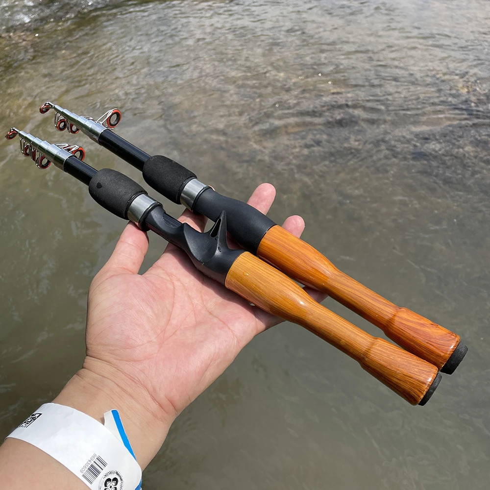 Telescopic Fishing Rod 1.3 m Carbon Fiber Mini Fishing Pole Black & Wood Color