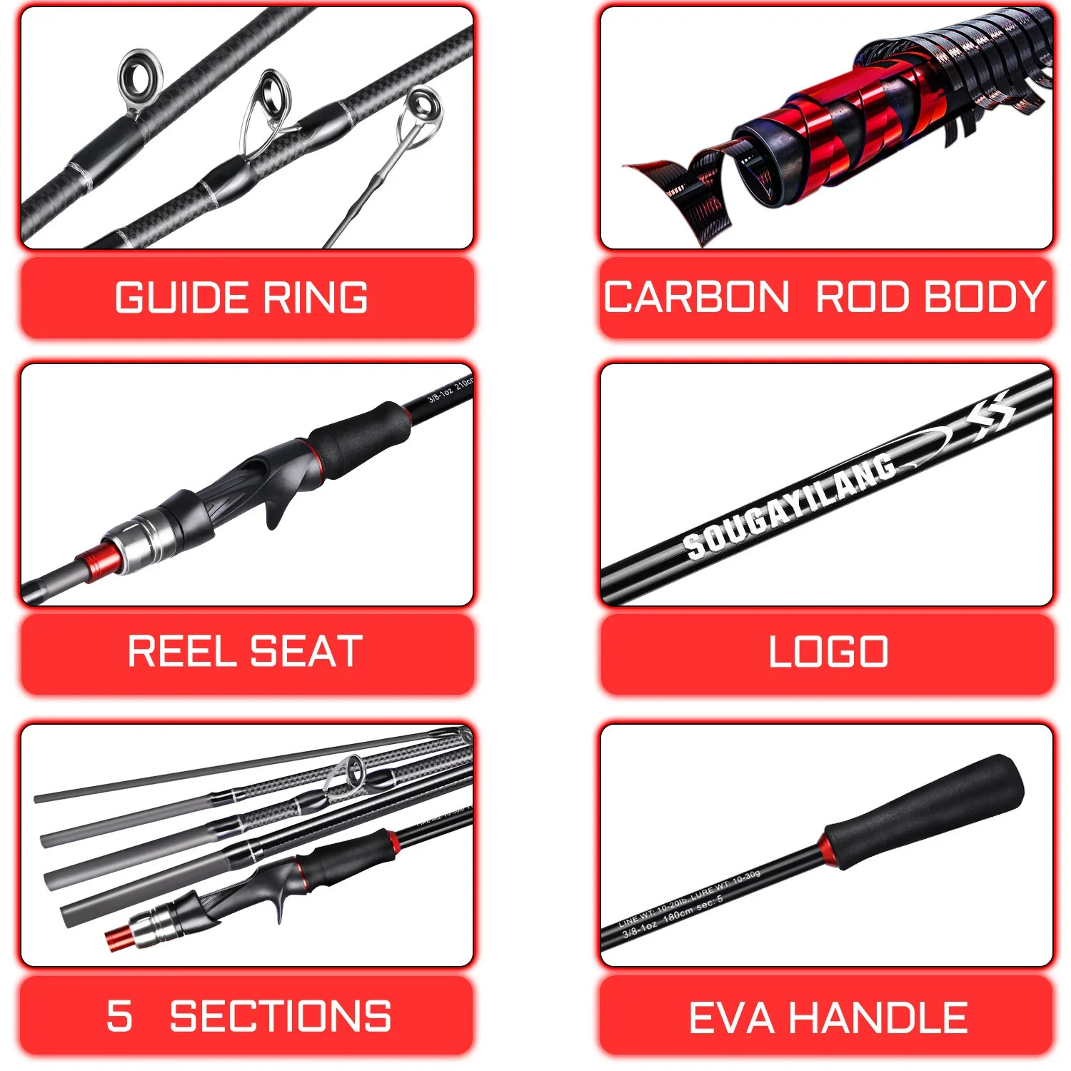 Sougayilang 1.8m 2.1m Lure Fishing Rod Carbon Fiber Spinning Casting Fishing Rod