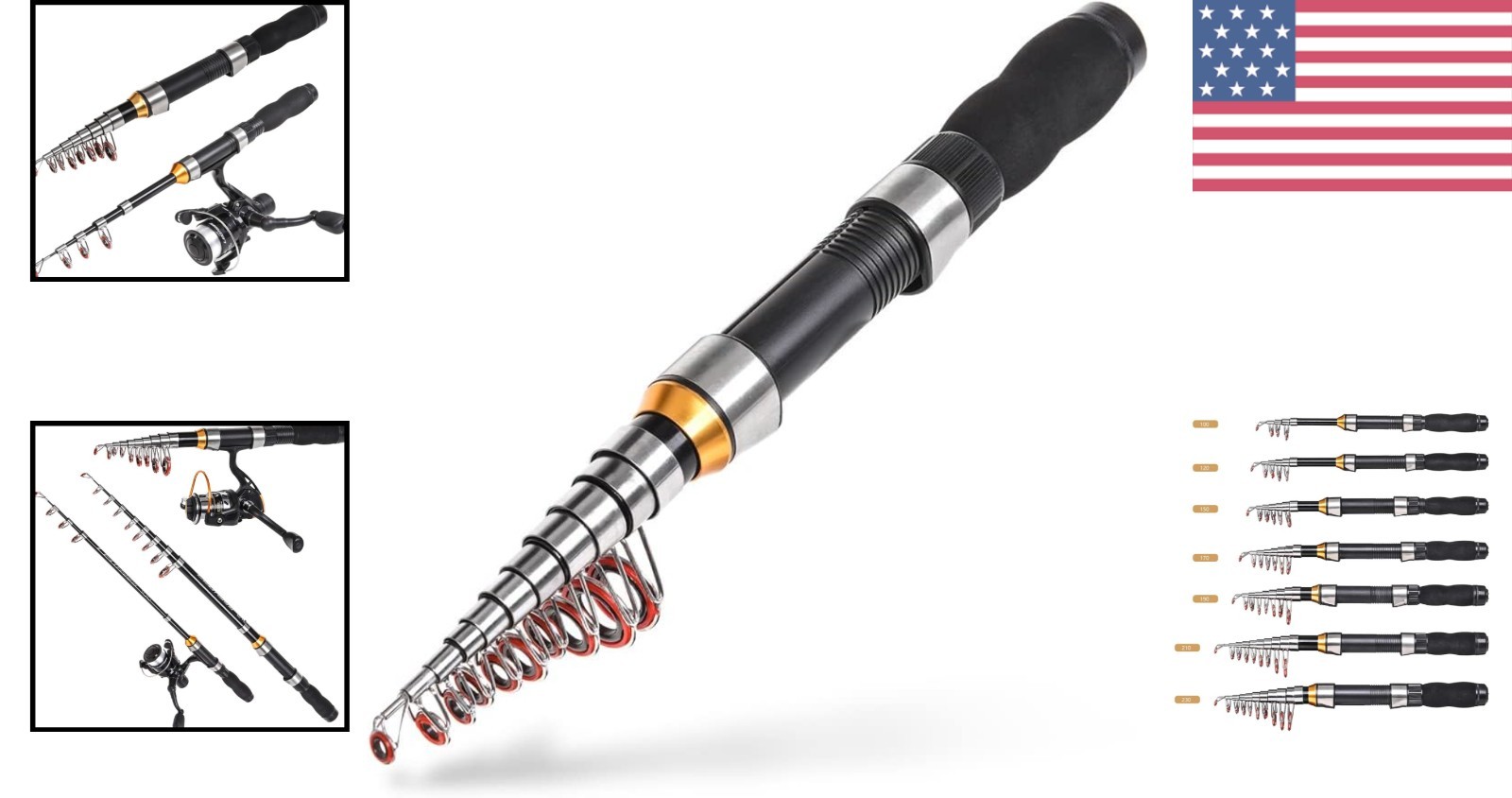Telescopic Fishing Rod 1.0m-2.3m, Comfortable Cork Grip For Easy Casting