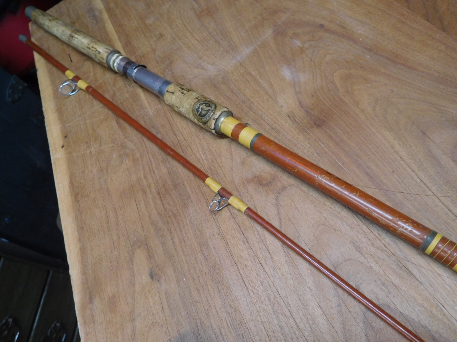 Vintage Wright & McGill 2pc, 8ft, med. action , Glass Spinning Rod, USA Made