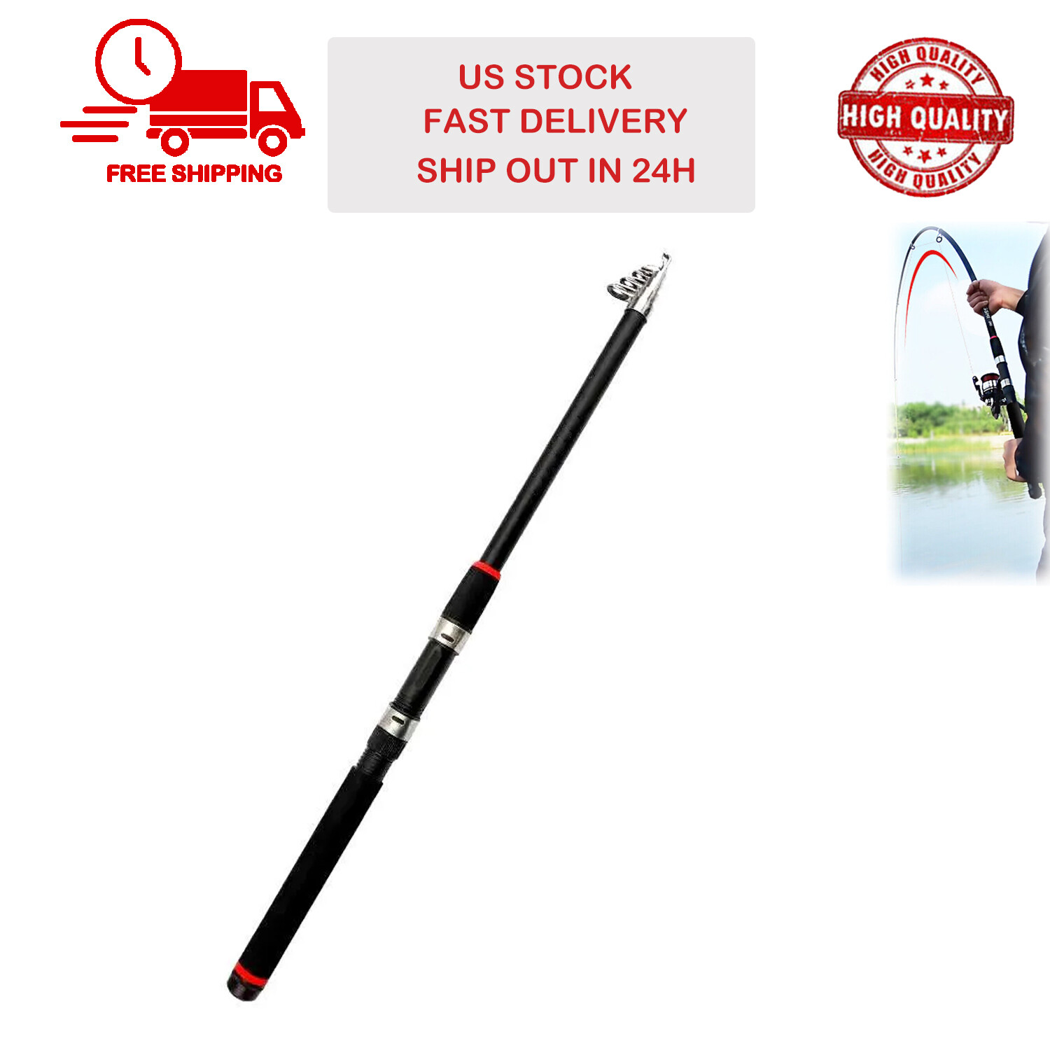 2.0FT Fishing Rod Strong Support Carbon Fiber Portable Stretchable Lightweight