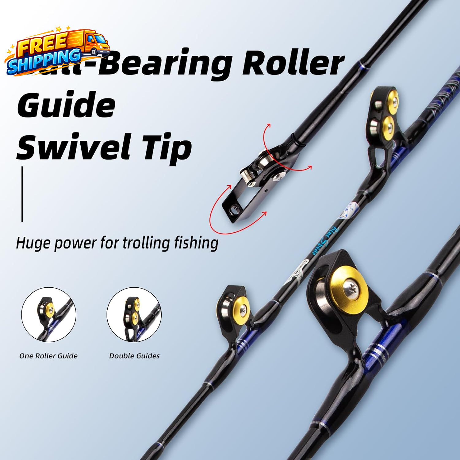 Deep Sea Fishing Rod Heavy Duty Bent Butt Trolling Rod with Roller Guides