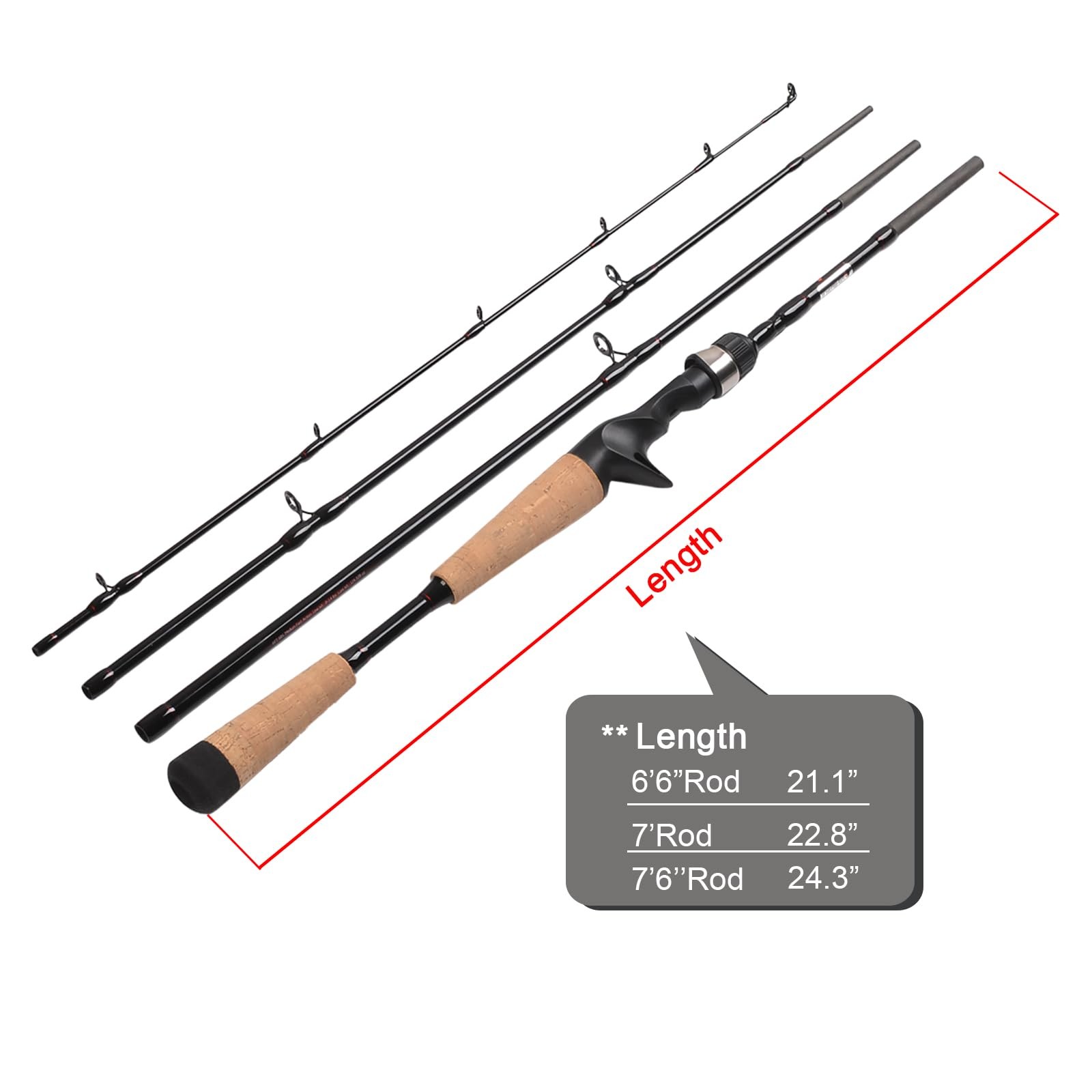 4 Pieces Travel Casting Rod Graphite Baitcasting Fishing Rod Portable Fishing…