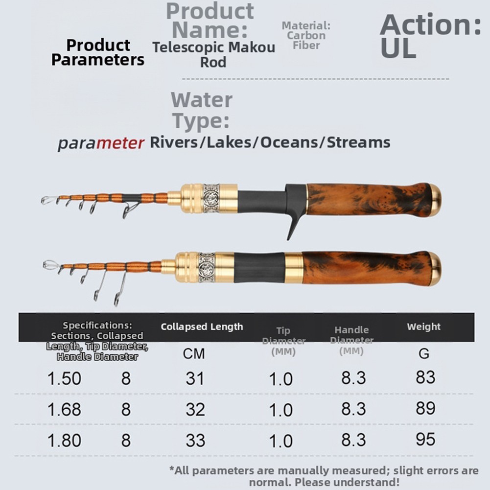 Lightweight Carbon Fiber Fishing Rod With Natural Solid Wood Handle For Anglers
