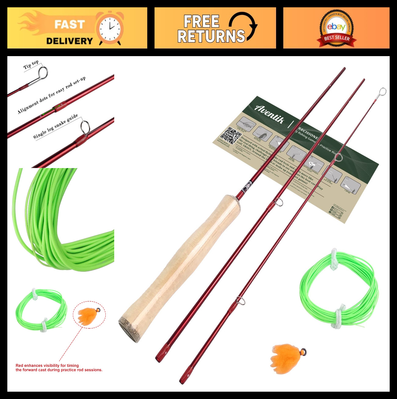 4’0″ Practice Fly Rod for Beginners – 3-Piece Game Casting Fly Fishing Rod