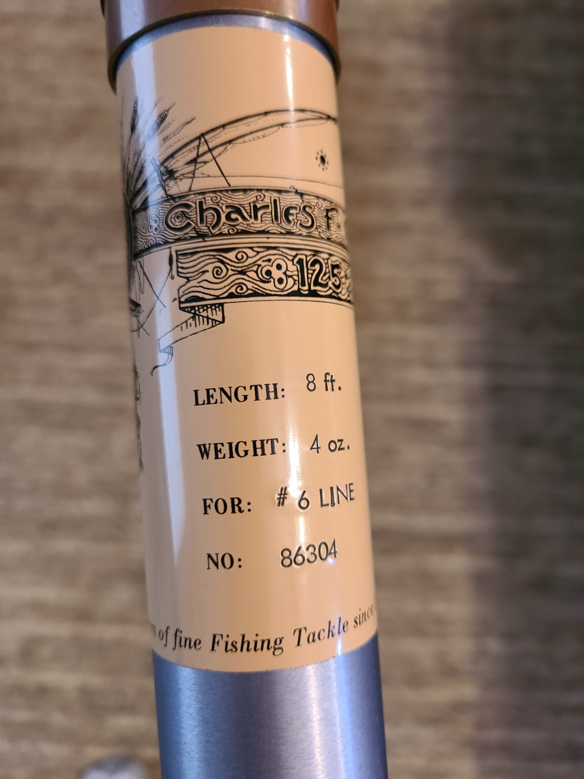 C.F. Orvis “125” Impregnated Bamboo Fly Rod. 8′ . 6wt. W/ Tube & Sock.