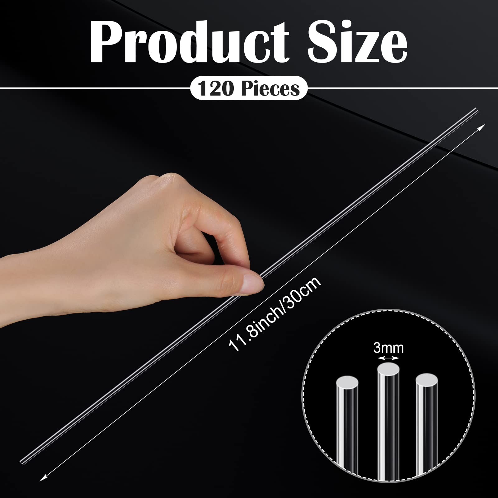 Vicenpal 120 Pcs 12 Inch Clear Acrylic Rods 3 mm Plant Stakes Acrylic Dowel R…