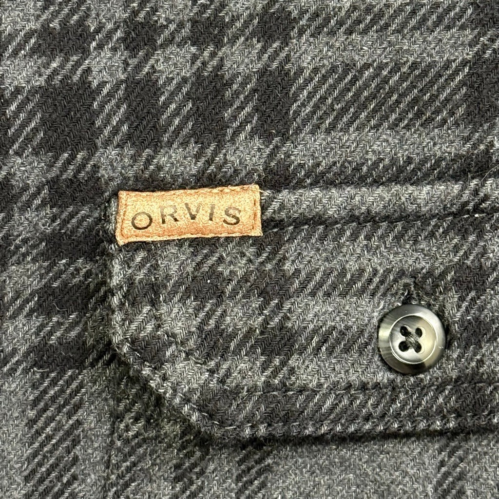 Men’s Orvis Heavyweight Black Gray Plaid Casual Button Down Shirt XL