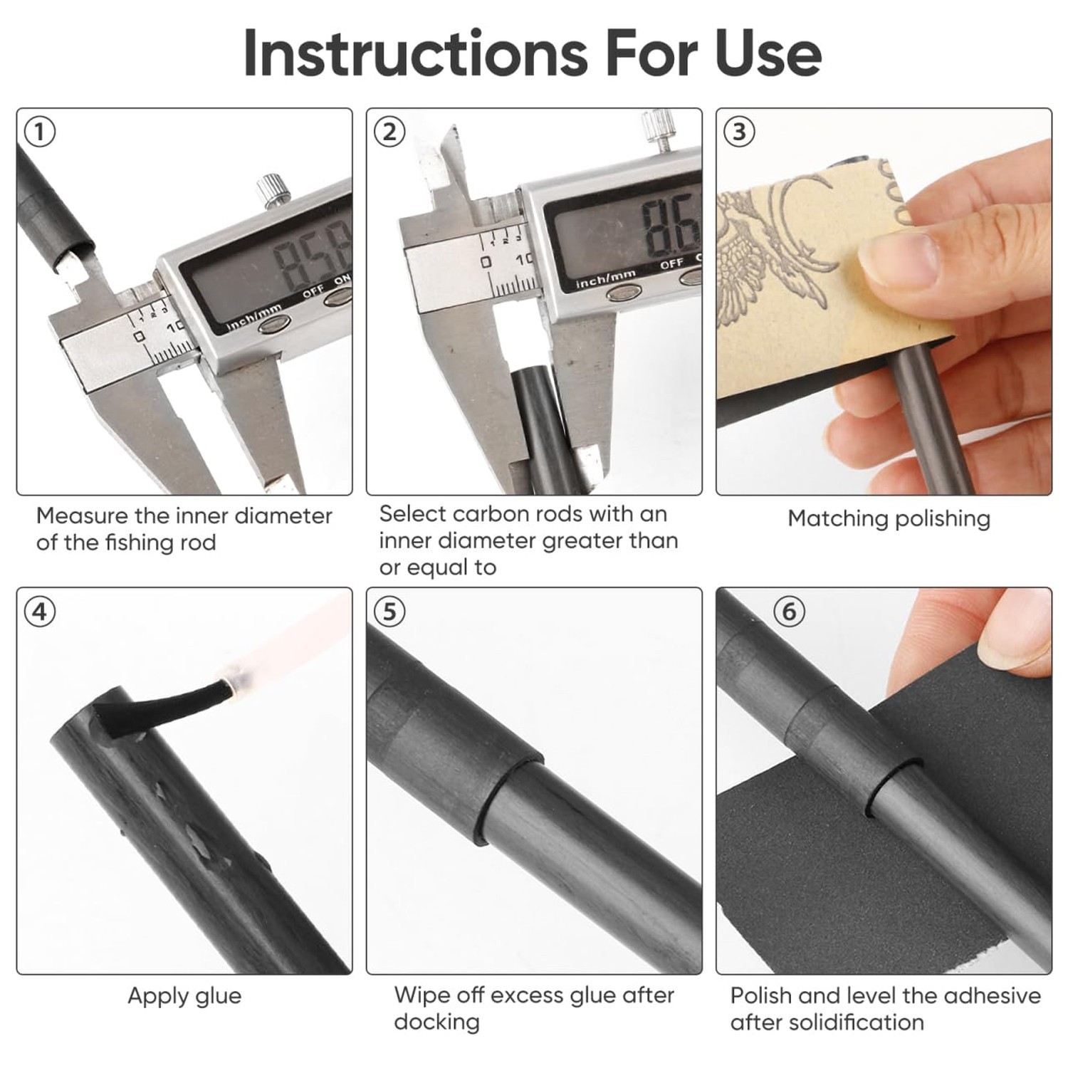 POPETPOP Carbon Fiber Supply Fishing Rod Tips Repair Kit Pole Repair Carbon F…