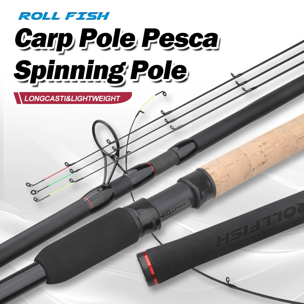 ROLLFISH 3.6M/3.9M Carbon Fiber Feeder Fishing Rod with 3 Spare Solid Tips, Pole