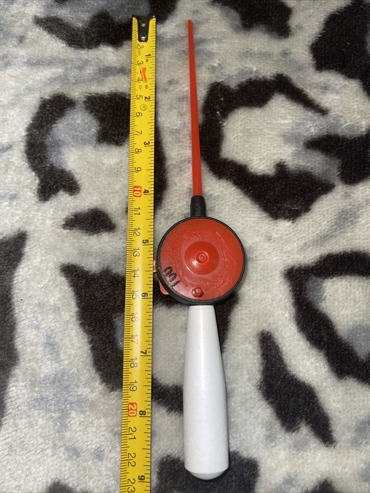 Ice Fishing Rod Red and white Styrofoam handle￼ Russia 23cm X2.5cm. 9in X1in