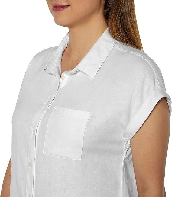 NWT Orvis Women’s XXL White Linen Rayon Button-Down Shirt Short Sleeve i2121