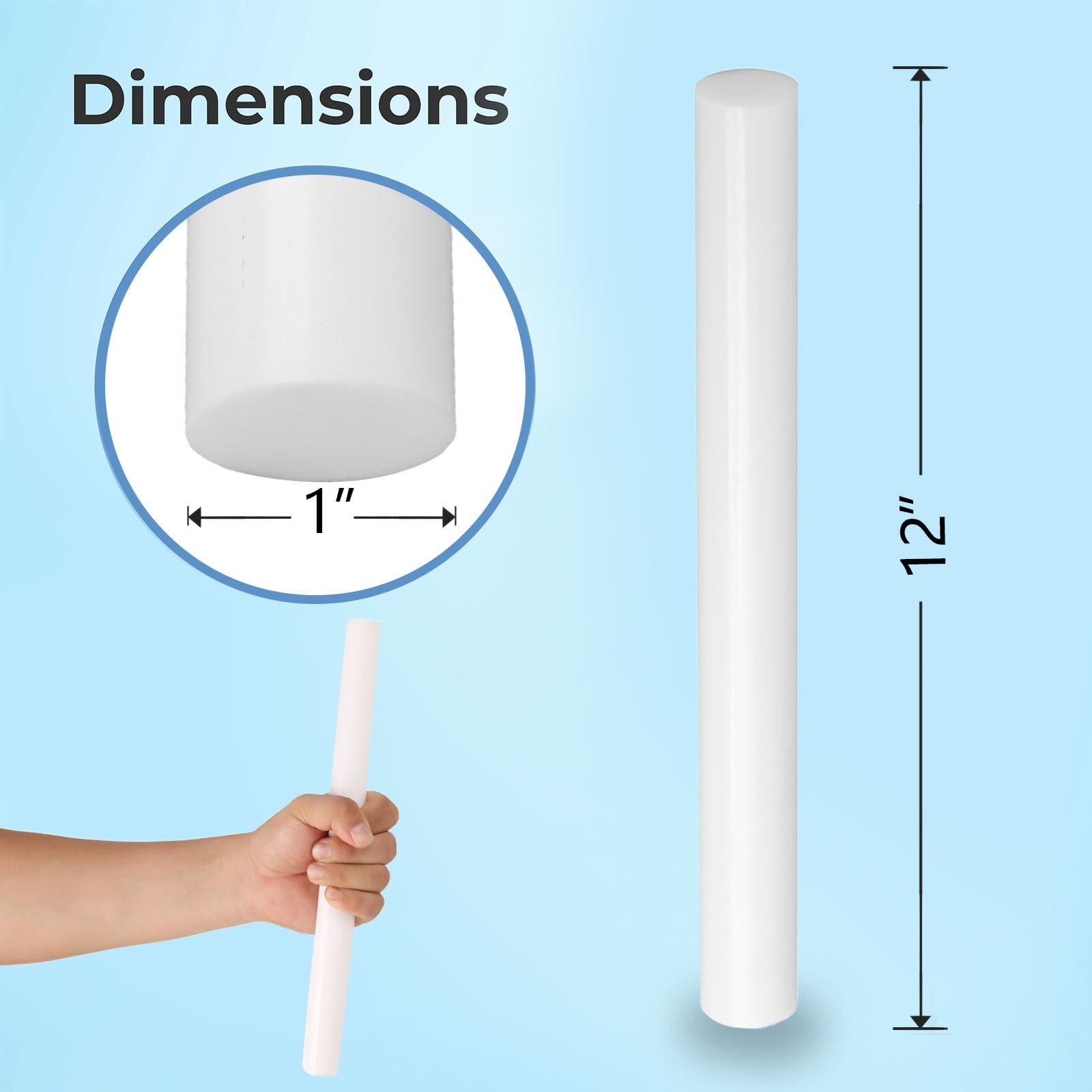 2 PCS White 1×12 Inch Round Acetal Copolymer Rods Standard Tolerance ASTM