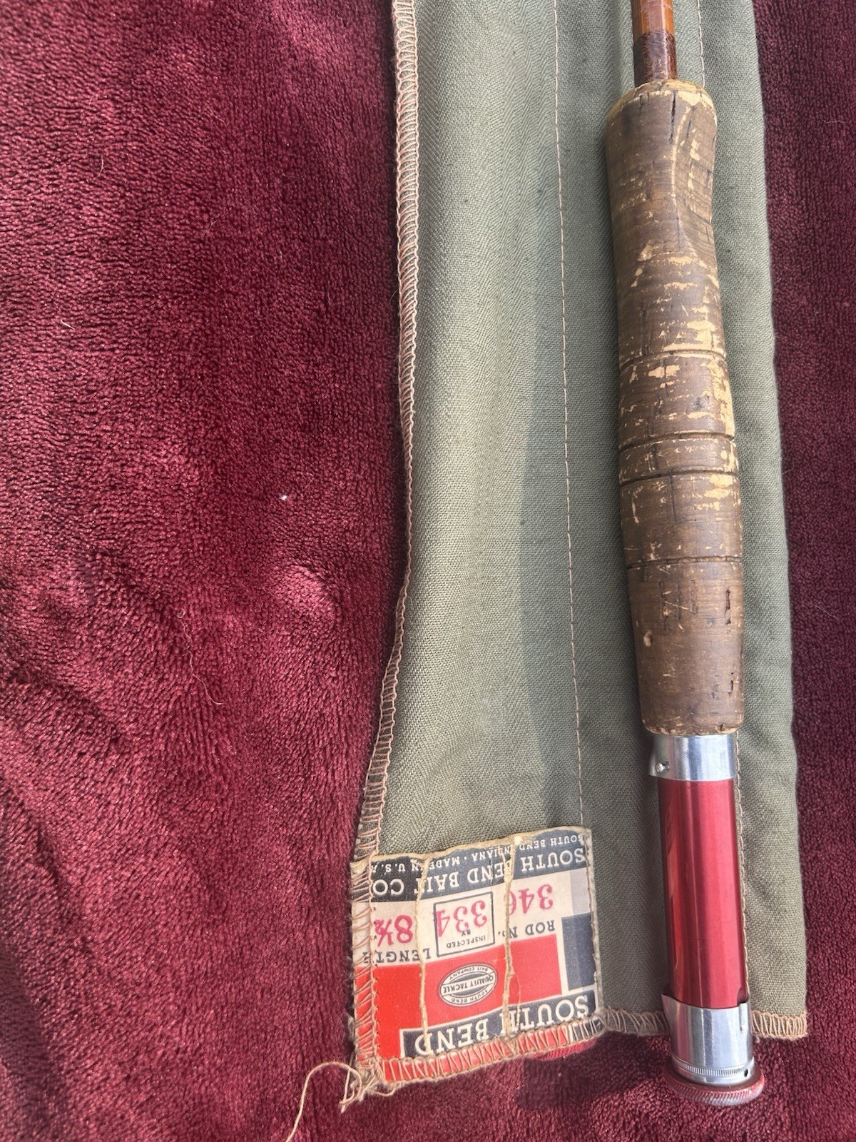 South Bend 81/2ft Vintage bamboo fly fishing Rod 3-Piece w/ Cloth Case/aluminum