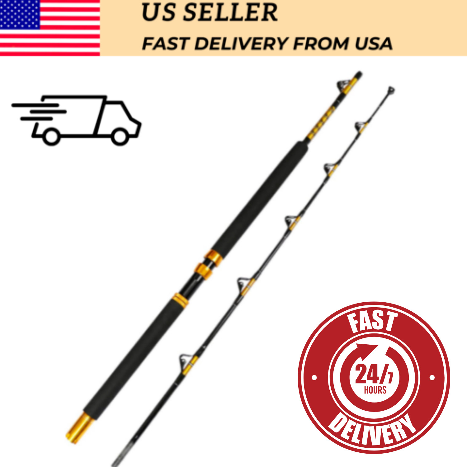 2 Piece Saltwater 7′ Trolling Rod Heavy Strong Corrosion Resistance Fiblink