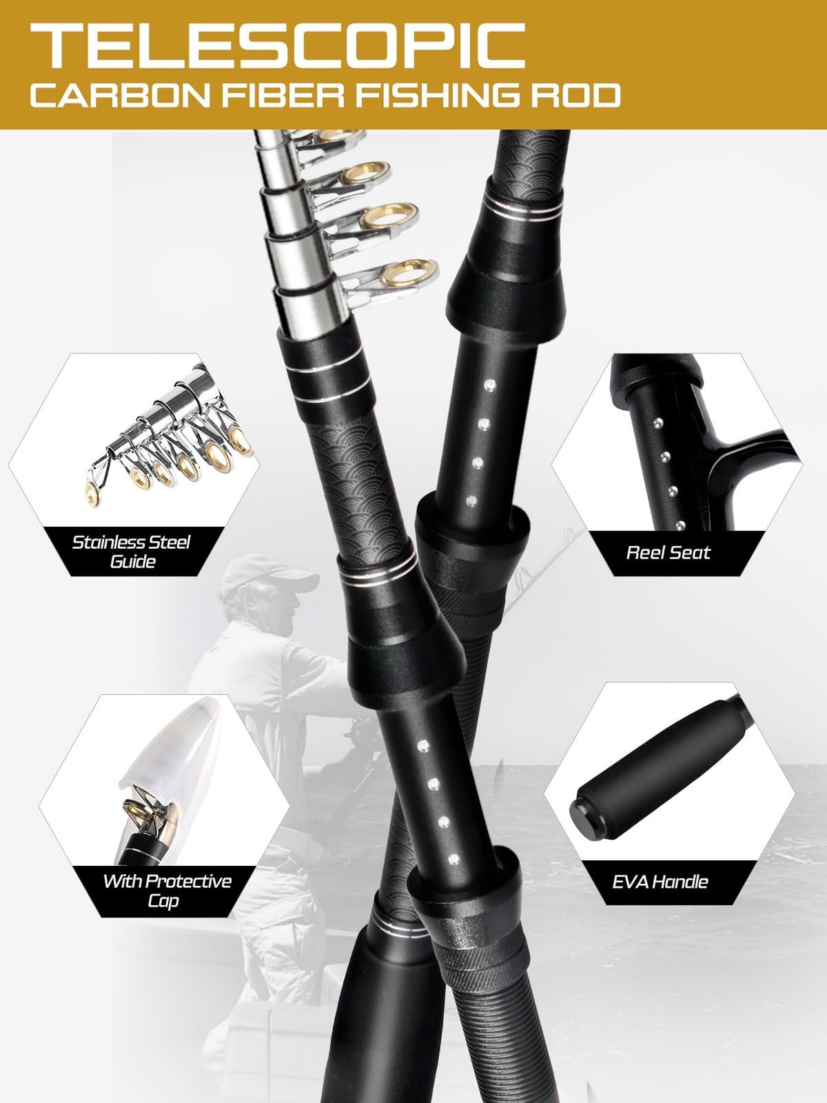 Fishing Pole Kit, Carbon Fiber Telescopic Fishing Rod and Reel Combo with Spi…