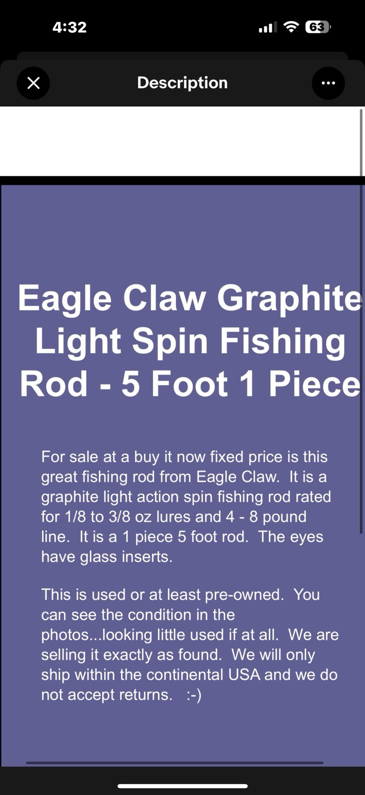 EAGLE CLAW Featherlight 5′ Ultra Light Spinning Rod