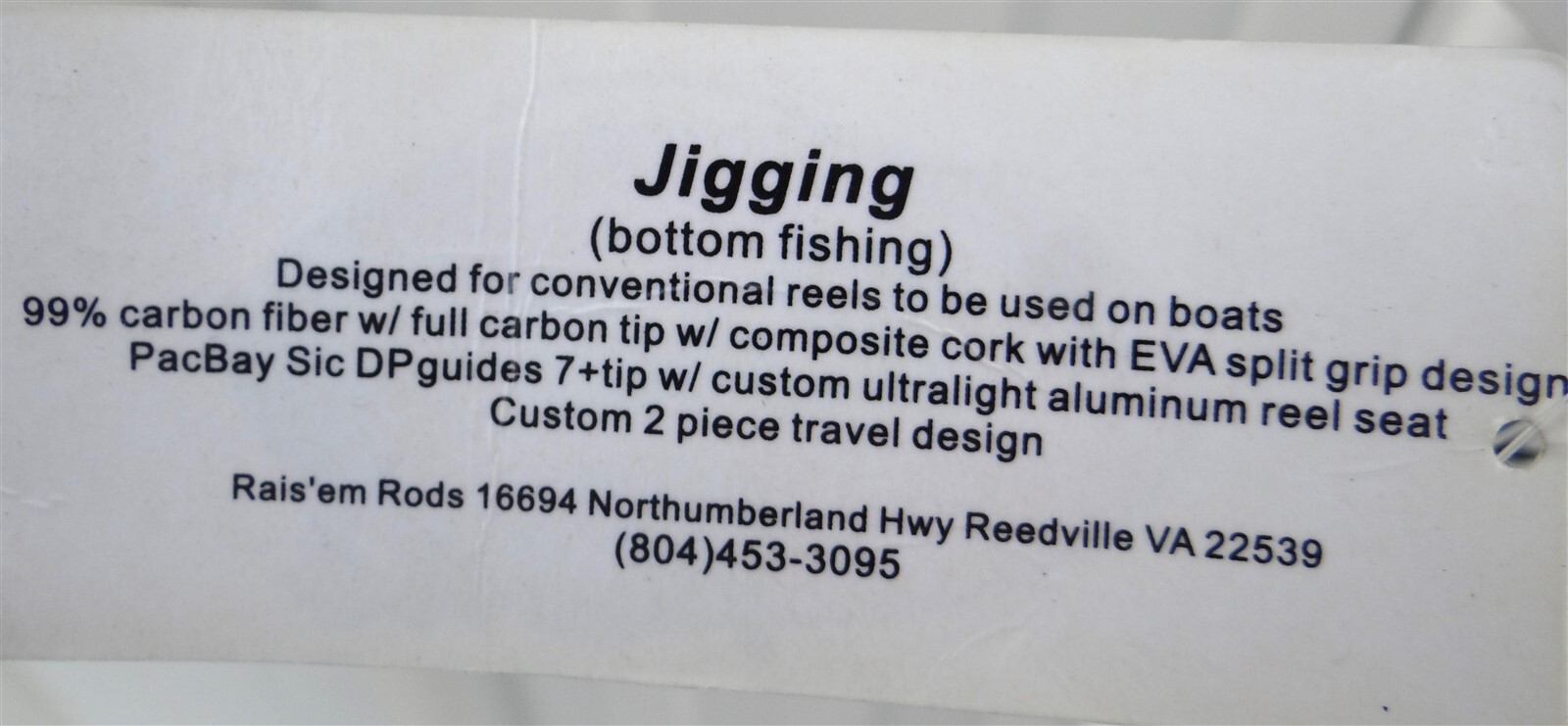 Seigler Raise’em Rods SCJ Small Conventional Jigging 5’6″ 2-Pc Carbon Fiber Rod