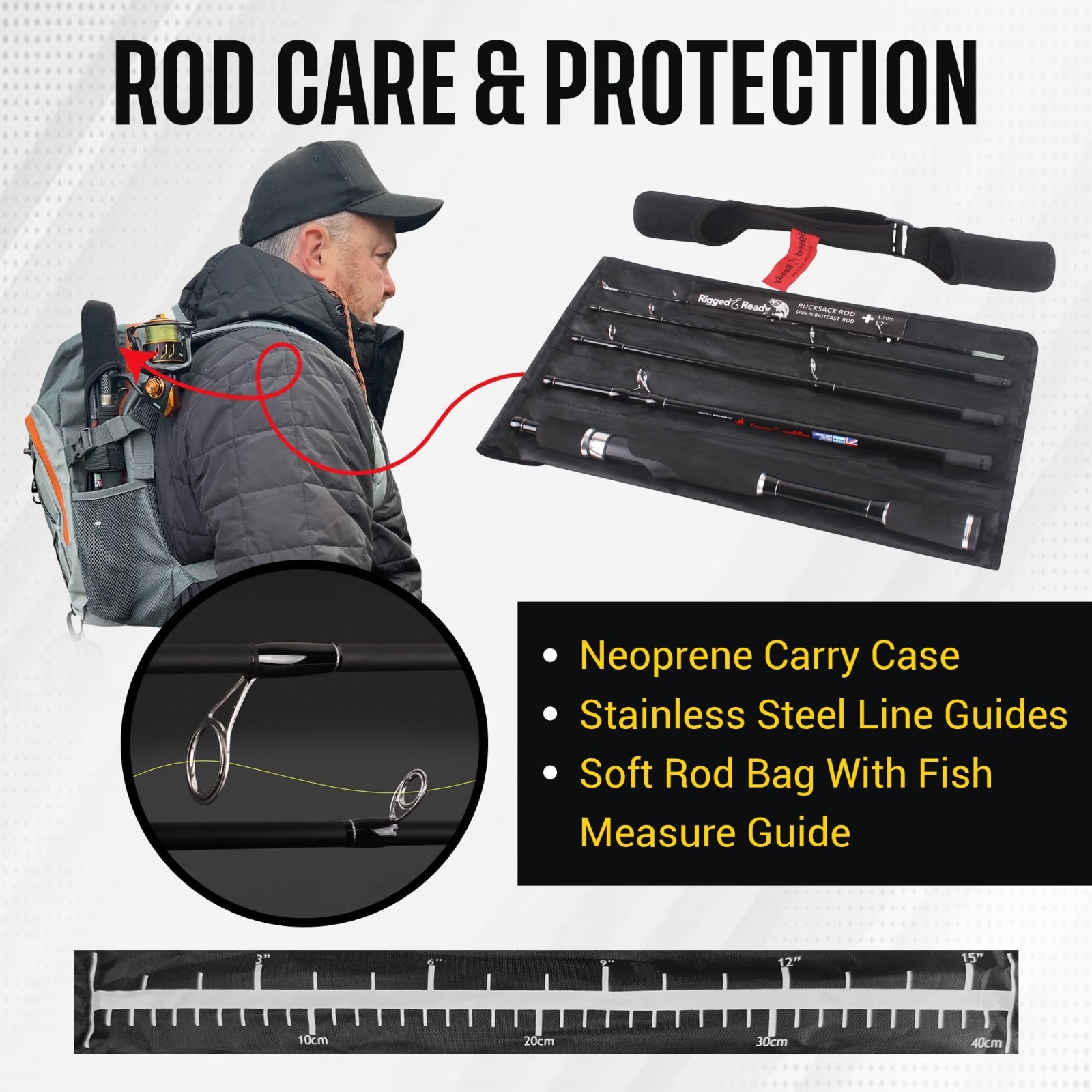 Rucksack Travel Fishing Spinning Rod 5’6′ 170cm. Compact Length 15.5’ 40 cm