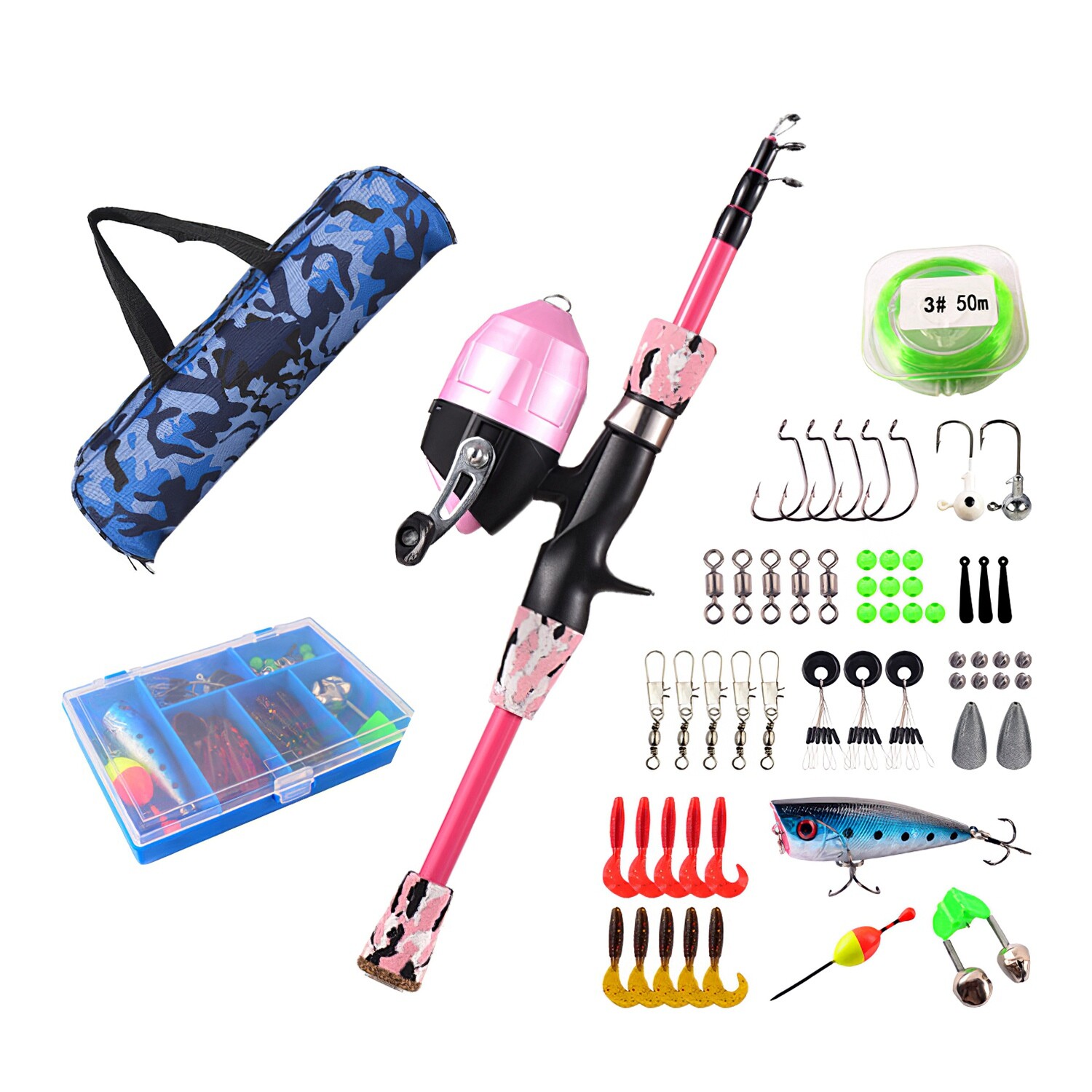 Telescopic Fishing Rod and Reel Combo Full Kit Carbon Fiber Rod Pole W/Line&Bag