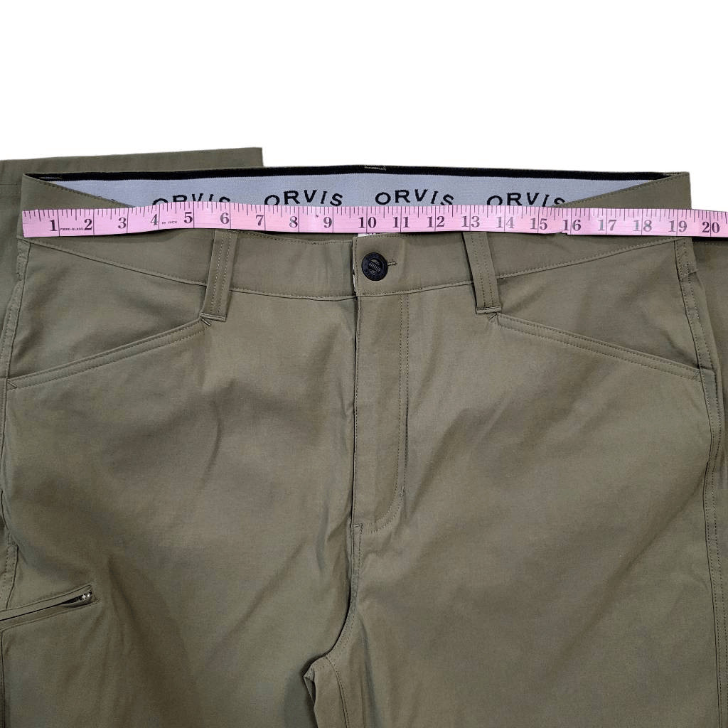 Orvis Mens Tech Pants Olive Green Nylon Water Repellent Zip Fly Size 38 x 34