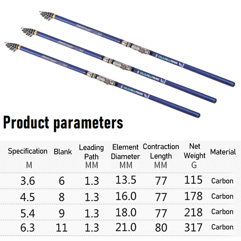Hard Carbon Fiber Telescopic Fishing Rod Stainless Reel Holder 3.6M-6.3M Carp