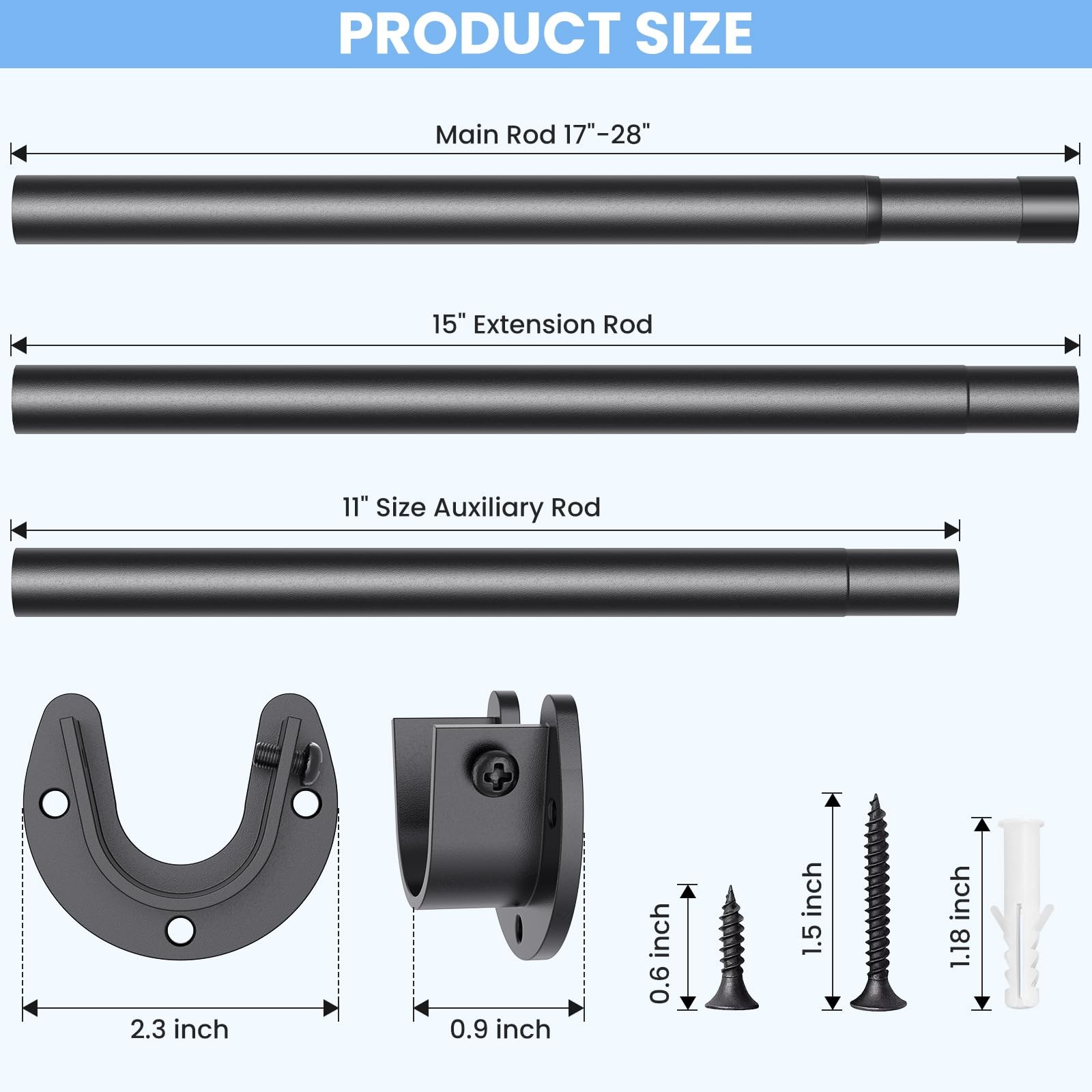 Heavy Duty Adjustable Closet Rod 17-39″ Black Steel Clothes Hanging Bar