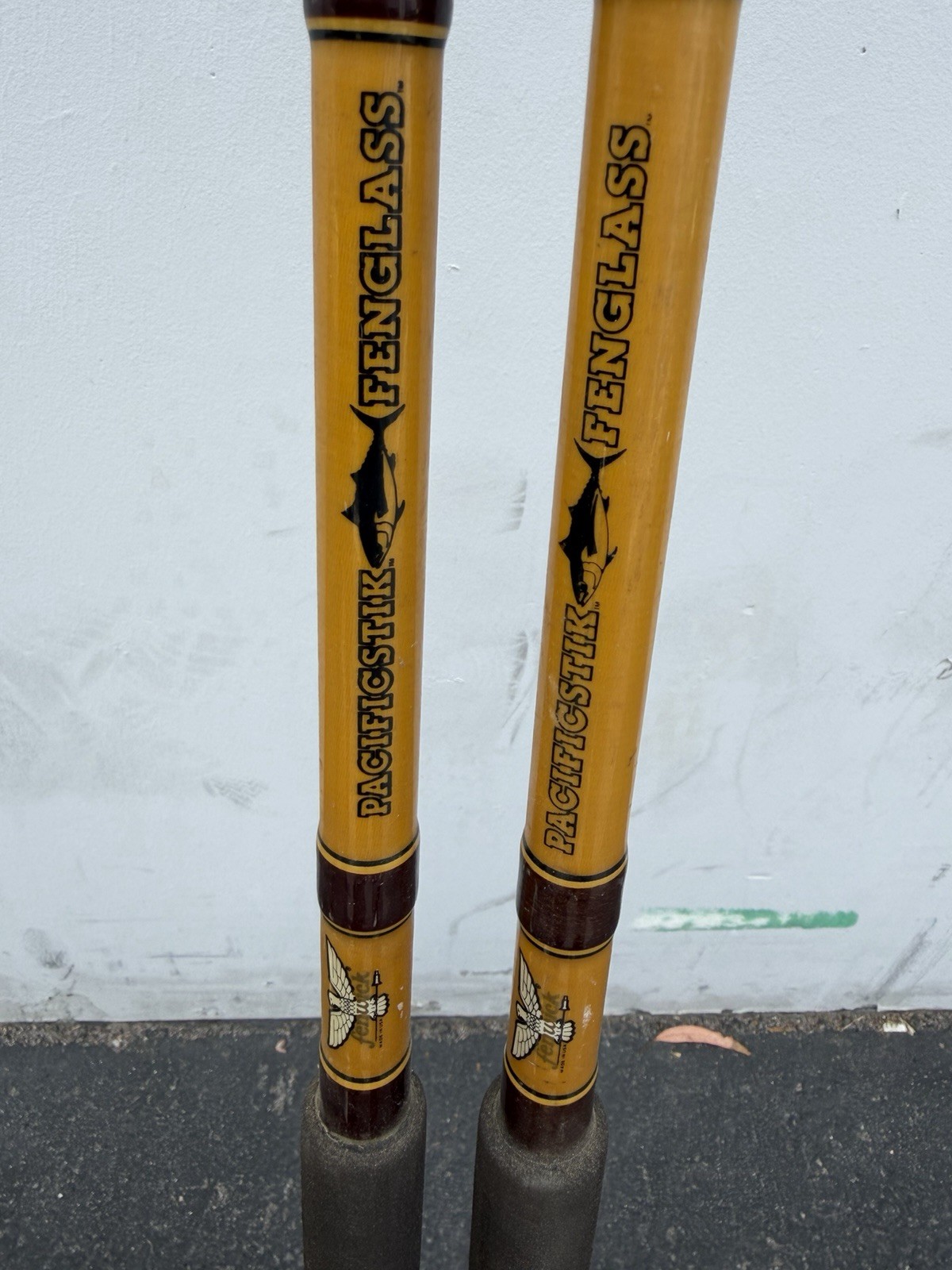 Pair Vintage Pacific FenGlass ST785 6.5ft Fishing Rods 30-80lb 7 Guides Bamboo